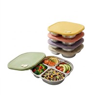 Boîte à bento carrée réutilisable pour enfants, 4 compartiments, en PP, sans BPA, avec fermeture à clip, logo personnalisé, vente en gros