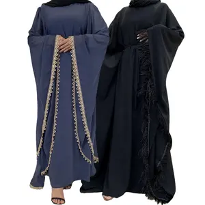 2022 Women's fancy Kaftan wholesale Maxi Muslim robe sewing feather elegant loose Muslim robe bat sleeve large women's dress