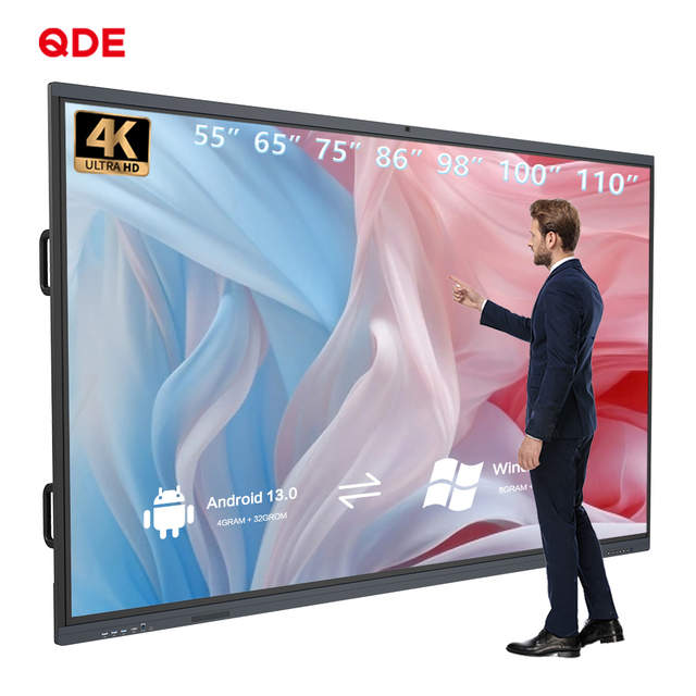 QDE Ai 65 75 86 98 110 Inch Android 4K Digital Touch Screen LED Display Flat Panel Meeting Whiteboard Smart Board for Teaching