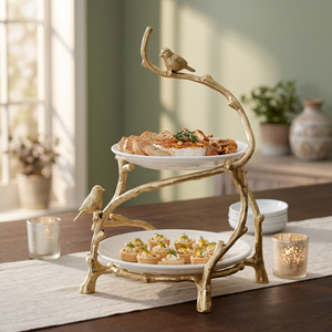 Luxury Marble 2 Tier <b>Cake</b> <b>Stand</b> Gold Metal Dessert Display Plate Rack Curvy Bird Branch Table Centerpiece for Wedding Party Home - Product Image 4