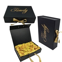 Coffret cadeau de luxe avec impression de logo personnalisé avec couvercle magnétique noir pliable pour bouteille de vin avec fermeture à ruban