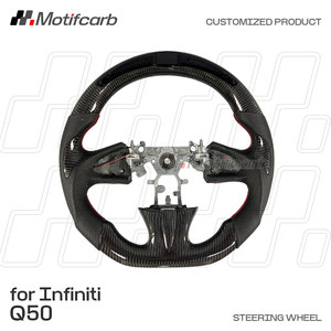 พวงมาลัยคาร์บอนแท้แบบกำหนดเองสำหรับ Infiniti Red Sport Q50 Q50S Q50X Q50L ปี 2013-2017 พร้อมจอแสดงผล LED แสดงรอบเครื่องยนต์ - Product Image 2