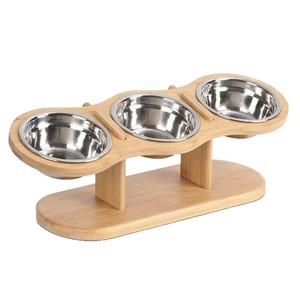 Comedero de bambú y madera para gatos de varias filas, soporte creativo y sencillo de madera maciza para alimentación de mascotas, comedero de madera para perros de interior - Product Image 5