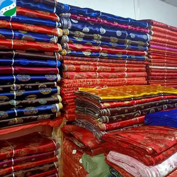 Stocklot जरी कपड़े चीनी तांग-शैली रेशम साटन कपड़े थोक पॉलिएस्टर jacquard साटन कपड़े बहुत सारे शेयर