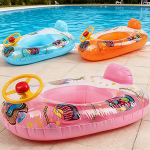 Anillo de natación inflable para niños, diseño de volante con forma de coche, patrón de dibujos animados, juguete acuático para jugar en la piscina - Product Image 1