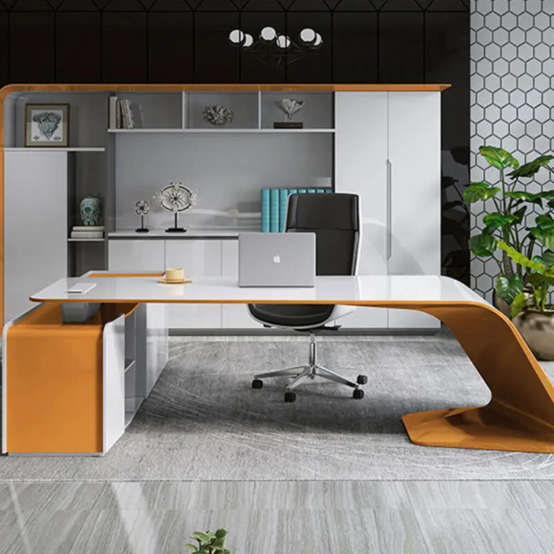 Luxe Design Glossy Executive Kantoor Bureau Massief Oppervlak Kantoormeubilair Ceo Tafel L Vorm Manager Desk