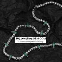 Collier tendance à chaîne avec accents en pointes et pierres entièrement pavées, en acier inoxydable hypoallergénique, bijoux fins unisexes de précision, vente chaude