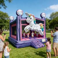 Château gonflable DST Rainbow Unicorn avec décalcomanie 3D, thème violet/rose, en PVC écologique, capacité >500 kg, 4x4x3m