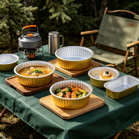 Conteneur jetable rond en aluminium doré avec couvercle en plastique PP, résistant au four, pour la cuisson, la restauration et les plats à emporter