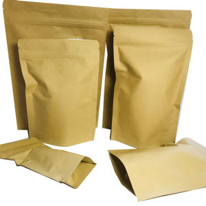 Doypack-bolsas biodegradables con cremallera para embalaje de alimentos, bolsas de Papel Kraft, venta al por mayor - Product Image 4