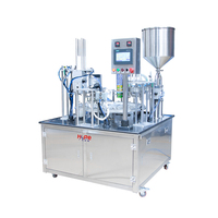 Machine de remplissage, scellage et bouchage rotative à double tête pour yaourt, beurre, sauce, confiture et liquides, pour gobelets en PE, PP, PET