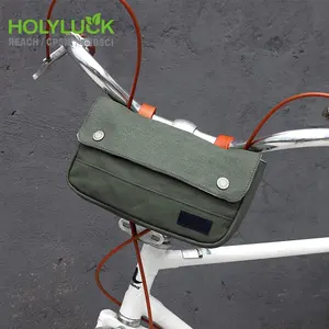 Sustainable vintage canvas road bicycle bag phone front waterproof multifunctional handlebar bike bags