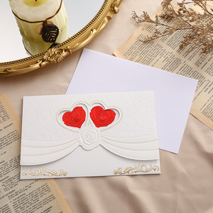 Venta directa de fábrica de invitaciones de boda de alta gama con estampado dorado y tarjetas de invitación con impresión de corazón rojo de alta calidad - Product Image 2