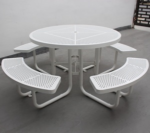 Panca <span class=keywords><strong>da</strong></span> <span class=keywords><strong>esterno</strong></span> in acciaio verniciato a polvere <span class=keywords><strong>con</strong></span> tavola rotonda parco commerciale tavoli <span class=keywords><strong>da</strong></span> picnic e panca in metallo arredo urbano - Product Image 5