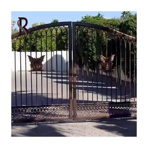 Puertas de aluminio ascendentes de estilo francés, Puertas <span class=keywords><strong>El</strong></span>éctricas de jardín con diseño de parrilla para Villa, patio, uso exterior, puerta corredera - Product Image 6