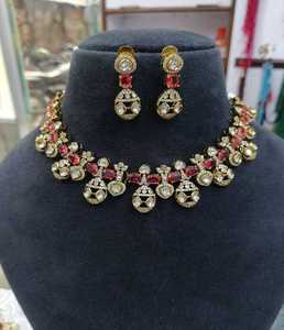 Trending Luxury Moissanite Polki <b>Necklace</b> Set with Matching Earrings <b>Statement</b> Wedding Jewelry for Brides and Party Styling - Product Image 1