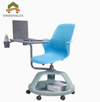 Chaise d'entraînement scolaire en plastique réglable en hauteur avec support pour ordinateur portable/tablette, porte-gobelet et roulettes pour salles de classe universitaires intelligentes