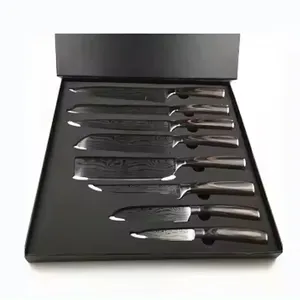 8pcs Kitchen Chef Knives Set 8 Inch Japanese 7CR17 440C High Carbon Stainless Steel Damascus Laser Pattern Slicing Santoku Tool