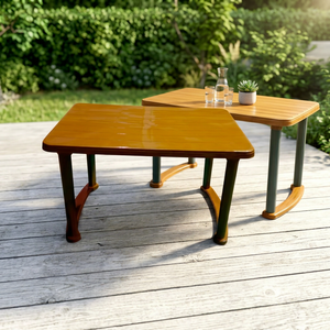 Anax Modern Teak Look <b>Plastic</b> Dining Room Furniture Dining <b>Table</b> Stackable Waterproof Foldable Outdoor <b>Patio</b> Easy Clean - Product Image 1
