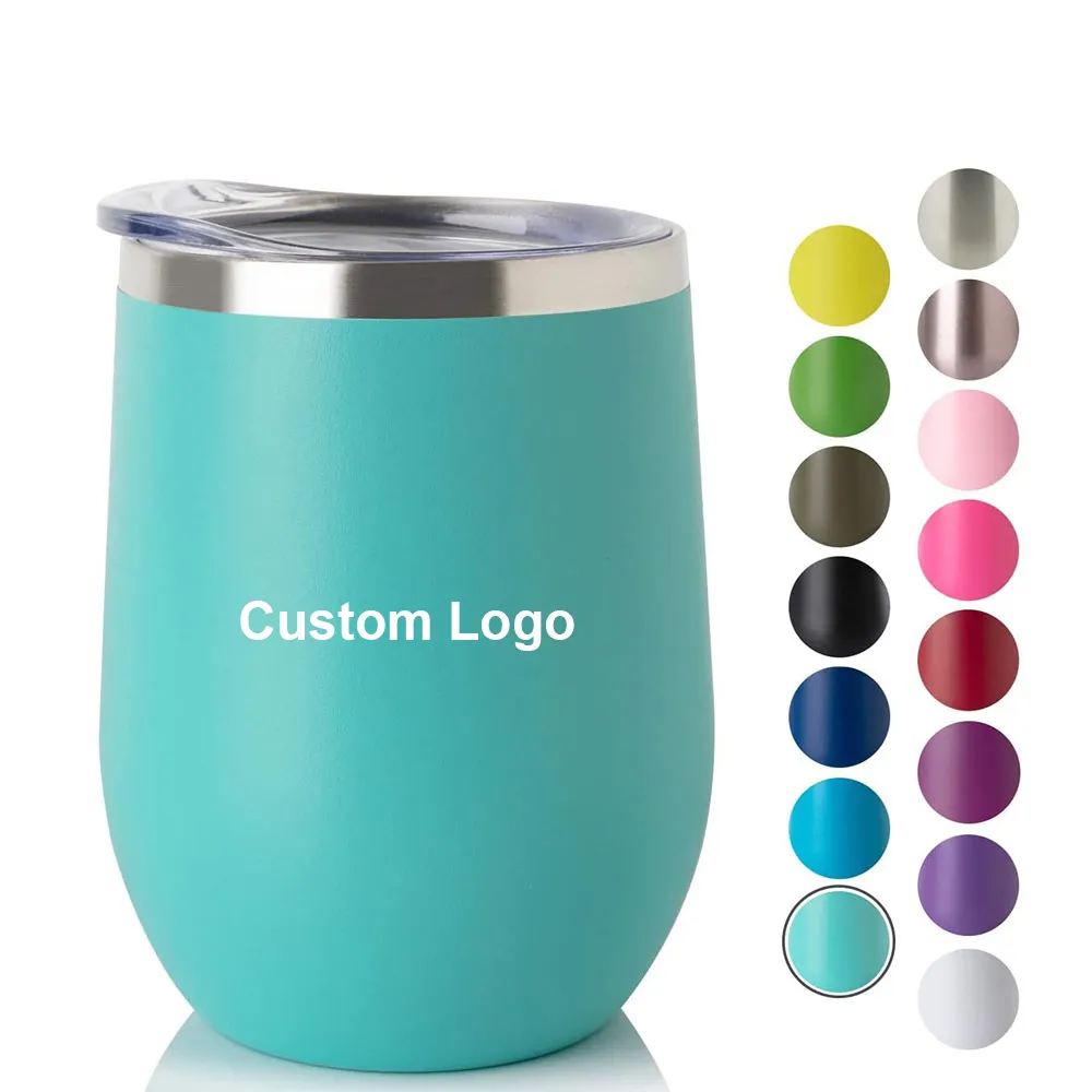 RTS Wholesale Custom Custom Logo Personalized 12Oz Double Walled Stainless Steel Insulated Stemless Wine Tumbler Cup With Lid
