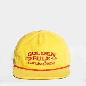 Casquettes personnalisées à broderie plate non structurée, 5 panneaux, en velours côtelé jaune, avec fermeture à pression - Product Image 2