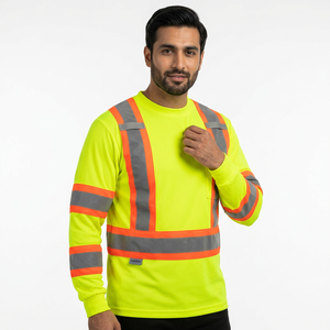 Camisa de Trabajo de Seguridad de Alta Visibilidad con Mangas Largas y Cinta Reflectante para Hombre y Mujer, Camisa Verde Fluorescente con Bolsillo - Product Image 1