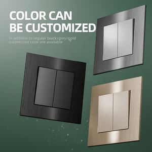 Interrupteur de Lumière <span class=keywords><strong>2</strong></span> Gang 1 <span class=keywords><strong>2</strong></span> Voies Vintage Noir Or Gris Panneau d'Aluminium Interrupteur Double Mural Standard EU Interrupteur Modulaire avec <span class=keywords><strong>Plaque</strong></span> 86 - Product Image 4