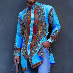 2021ขายร้อนเสื้อผู้ชายขายส่งเสื้อผ้าแอฟริกันชายแอฟริกาแบบดั้งเดิม Dashiki ชายเสื้อขึ้น
