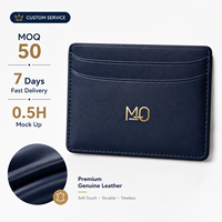 Cartera de Cuero Azul Marino para Hombre, para Viajes de Negocios, con Diseño Delgado y Múltiples Ranuras, con Función RFID Opcional, Compacta, OEM
