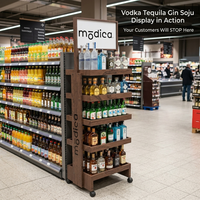 Présentoir en bois personnalisé pour spiritueux (Whisky, Vodka, Tequila, Gin, Soju) – Étagère de bar de vente au détail avec emplacement pour la marque
