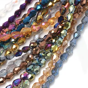 ZHB Stock zum Verkauf 6 X8MM Wasser tropfenform Glasperlen für Schmuck herstellung Metallic Farben Kristall Tropfen Perlen für Anhänger Halskette