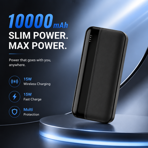 Batterie externe sans fil mince 10000 mAh, charge rapide 15 W, chargeur portable avec indicateur LED pour smartphone - Product Image 1