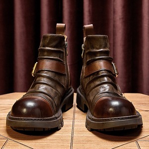 Nuevas botas de motociclista punk hechas a mano para hombre, de cuero genuino, estilo británico, botas de trabajo de piel de vaca, botas cortas. - Product Image 1