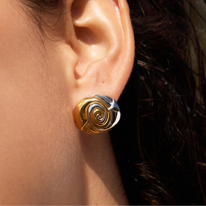 <b>Stud</b> Earrings Spiral <b>Titanium</b> Steel Gold Silver Color Block Geometric Design Fashion Jewelry Gift - Product Image 2