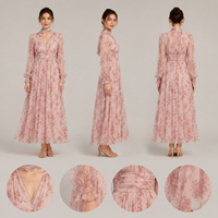 Robe décontractée ample à manches longues et col en V pour femmes, fabrication sur mesure OEM ODM, fabricant de vêtements à marque privée, faible MOQ