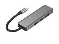 Hub USB-C 5-en-1 compatible OEM/ODM à 100 %, 4K, avec câble tressé 3-en-1, boîtier en ABS/alliage d'aluminium, protection contre les courts-circuits pour ordinateur portable