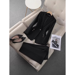 Women's Black Suit <b>Set</b> Full Sleeve Worsted Anti-Wrinkle Business Commute Interview <b>Office</b> Lady Workwear - Product Image 1