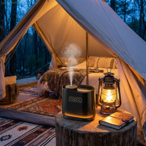 Difusor de Aromas con Aceites Esenciales Puros, Reloj LED, Luz Ambiental Ámbar, Difusor de Aromas para Mesa de Noche, Aplicación Inteligente, <span class=keywords><strong>Nebulizador</strong></span> de Doble Líquido - Product Image 1