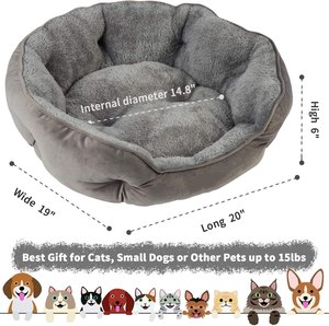 Petit lit pour chien, lits pour chats d'intérieur, très doux, lavable en machine, avec fond antidérapant et résistant à l'eau en Oxford, gris - Product Image 2
