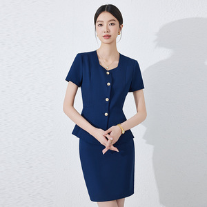 Women's Short Sleeve Suit Set Elegant O Neck Satin Summer Workwear For Beauty Salon Skincare Professionals - Product Image 2
