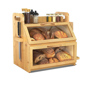 Boîte à pain en bois à double couche, grande capacité, avec étagère à épices, résistante à l'humidité et à la poussière, pour la conservation des aliments frais dans la cuisine - Product Image 2