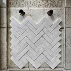 10mm Độ dày sàn gỗ Tính năng Nội Thất Tường thiết kế đồ họa Carrara Trắng xương cá khảm đá cẩm thạch backsplash cho nhà bếp