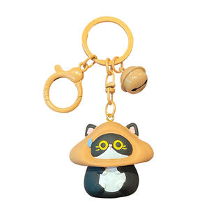 Adorable porte-clés en résine chaton de dessin animé avec clochette, pendentif figurine chat mignon, ornement élégant pour sac, petit cadeau exquis - Product Image 1
