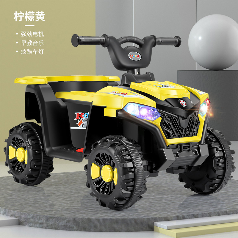 Jaune, batterie 6V4, moteur 380, musique, lumière.