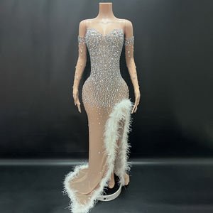 <span class=keywords><strong>Vestido</strong></span> de <span class=keywords><strong>plumas</strong></span> de diamantes Vestidos de moda para mujer Vestidos de noche de lujo Boda <span class=keywords><strong>Invitada</strong></span> Ropa De Mujer - Product Image 2
