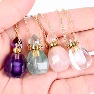 Natural High Quality <strong>Diamond</strong> <strong>Cut</strong> Rose Quartz Healing Stones <strong>Crystal</strong> Perfume Bottle Pendant Necklace