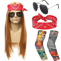 Perruque Bestseller Halloween Années 60 70 80 Style Punk Cheveux Longs Raides Dorés Entièrement Faite à la Main en Soie Naturelle