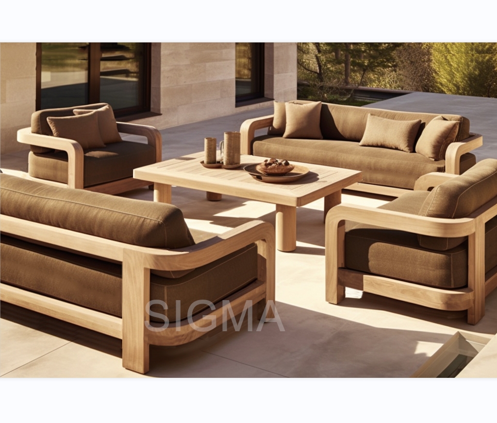 Newest Design Water-resistant Outdoor Restaurant Furniture Garden Wooden Frame Patio Sofa Set Teak Wood Sofa