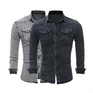 <b>Men's</b> Washed <b>Denim</b> <b>Shirt</b> Long Sleeve Turn-Down Collar Casual Button Up Top - Product Image 4