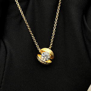 Joyería original Nuevos diseños Circón redondo Oro Efecto de superficie fina 925 Bola de plata esterlina Collar de satén - Product Image 1